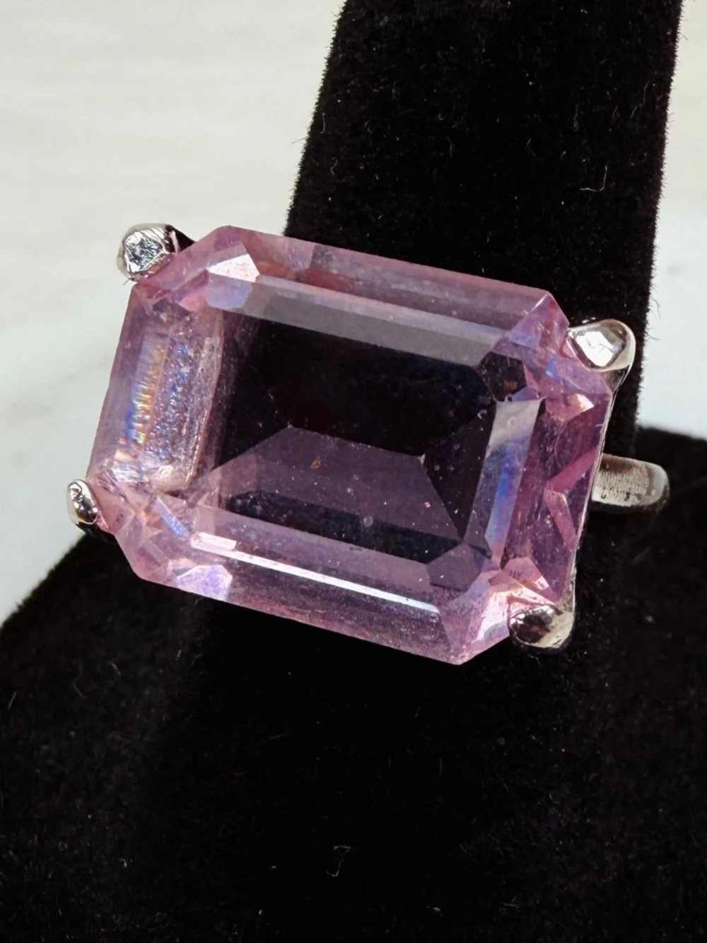 Vintage Light Purple Square Stone Silverone sz 6.5 Ring